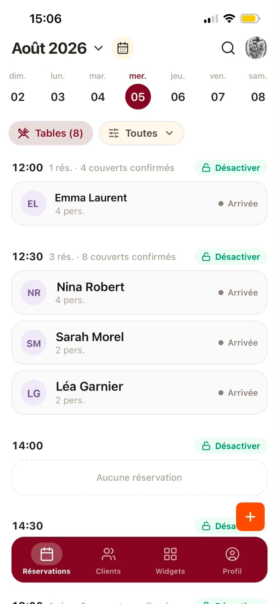 Réservation de table pour smartphone