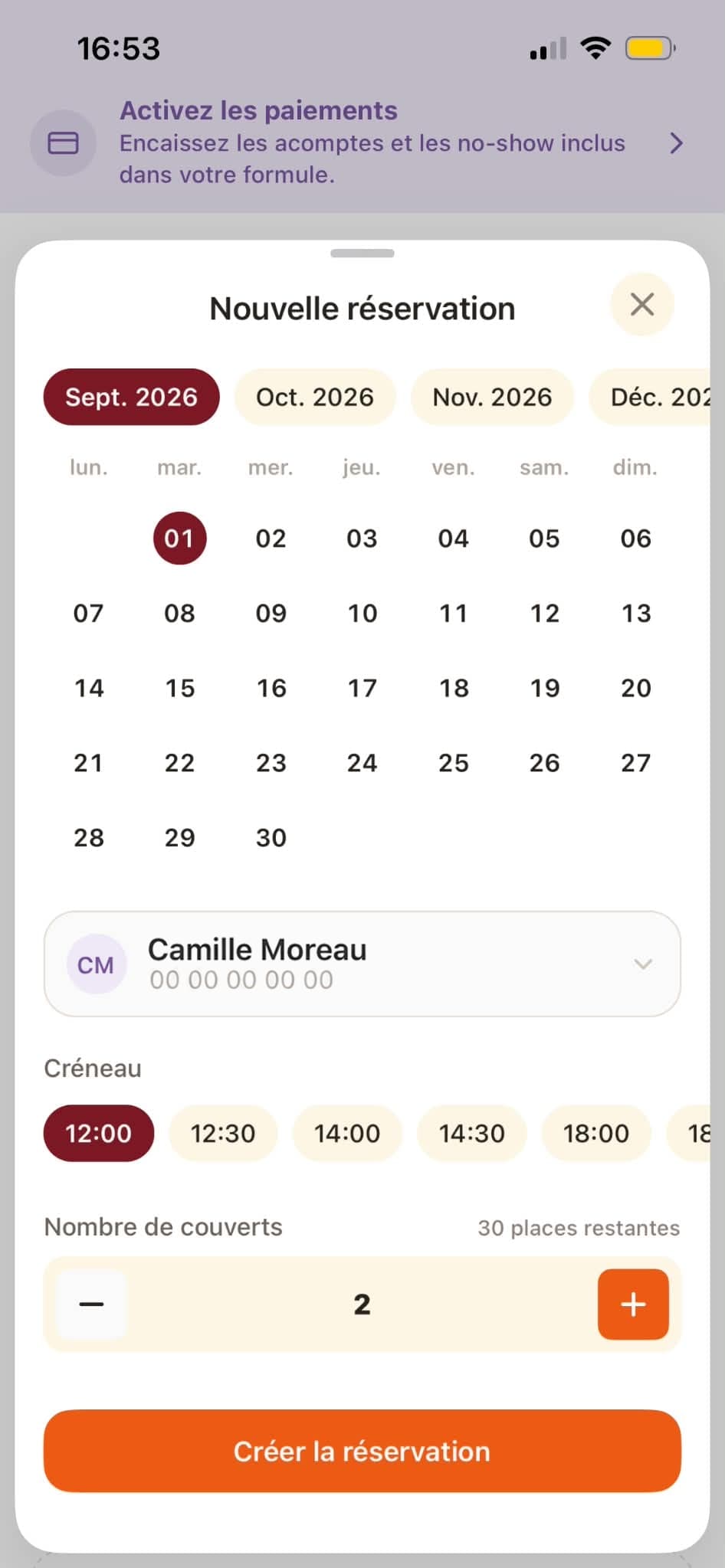 Création d'une réservation