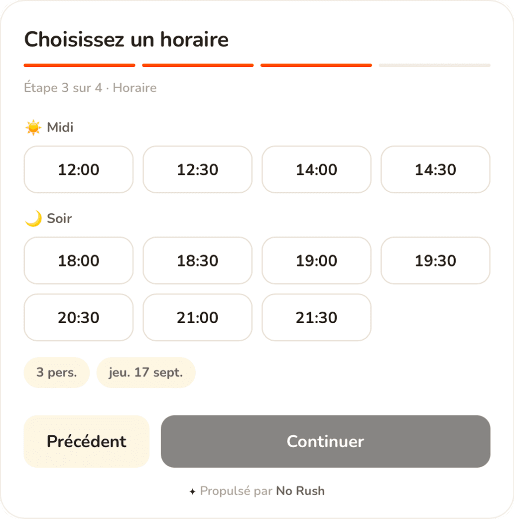 Widget réservation de table étape 3
