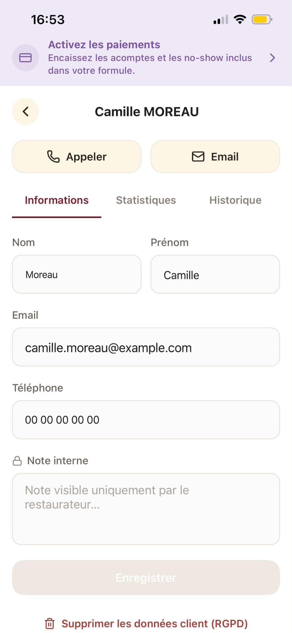 Informations d'un client